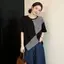 Áo thun ngắn tay sọc đen mùa hè cỡ lớn viền không đều Khâu dáng rộng che phủ Flesh Niche Design Slimer Look