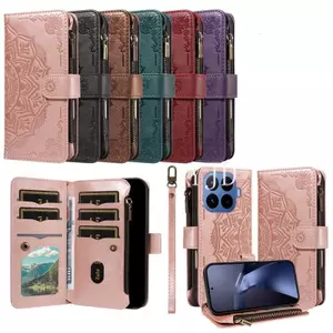 YJD Ốp Lưng Cho Xiaomi 17T Pro Da Mandala Nổi 9 Tờ Khe Cắm Thẻ Dây Đeo Tay Chống Rơi Vỏ Điện Thoại