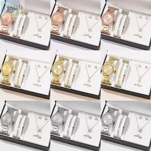 Bộ đồng hồ nữ JVSUB 6 chiếc, Đồng hồ đeo tay mặt số La Mã Bộ quà tặng trang sức bằng kim cương giả, Vòng tay sang trọng Đồng hồ thạch anh nữ thanh lịch Sử dụng hàng ngày
