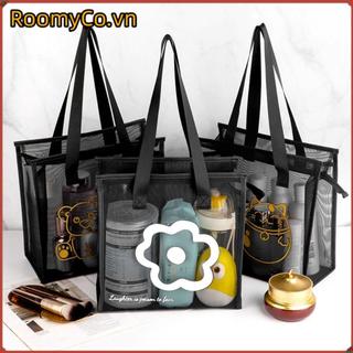 Túi giặt ROOMYCO, có dây kéo Túi Tote đi biển, Túi trong suốt lưới Nylon hoạt hình hoa thời trang dành cho nữ
