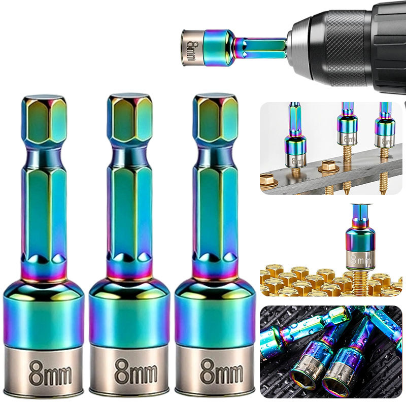 1 / 5 Ổ cắm đầy màu sắc, Tay tuốc nơ vít khí nén 8mm có độ cứng cao, Ổ cắm chuôi lục giác không từ tính loại kẹp đa năng