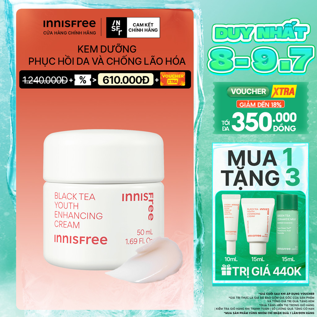 Kem dưỡng da ban đêm ngăn ngừa lão hóa từ trà đen innisfree Black Tea Enhancing Cream 50 mL