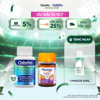 Ostelin Viên Uống Hỗ Trợ Bổ Sung Calcium & Vitamin D3 60 viên + Thực Phẩm Bảo Vệ Sức Khỏe Pharmaton Essential 30 Viên