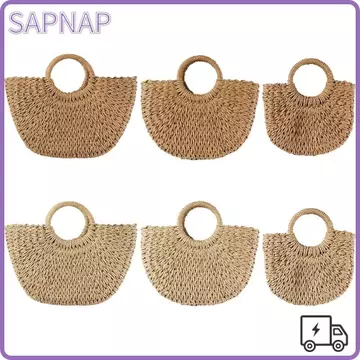 Túi xách dệt rơm SAPNAP, Túi đi biển dệt bằng tay rỗng, Túi dệt Raffia Tote lớn Boho Túi cói nửa mặt trăng Túi dệt tay thời trang nữ