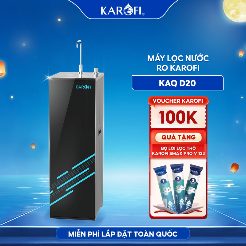 [TẶNG BỘ LÕI] Máy lọc nước RO Karofi KAQ-D20 - Lõi RO Mỹ 50 GPD - Lõi lọc Smax Pro V - Giao lắp miễn phí toàn quốc