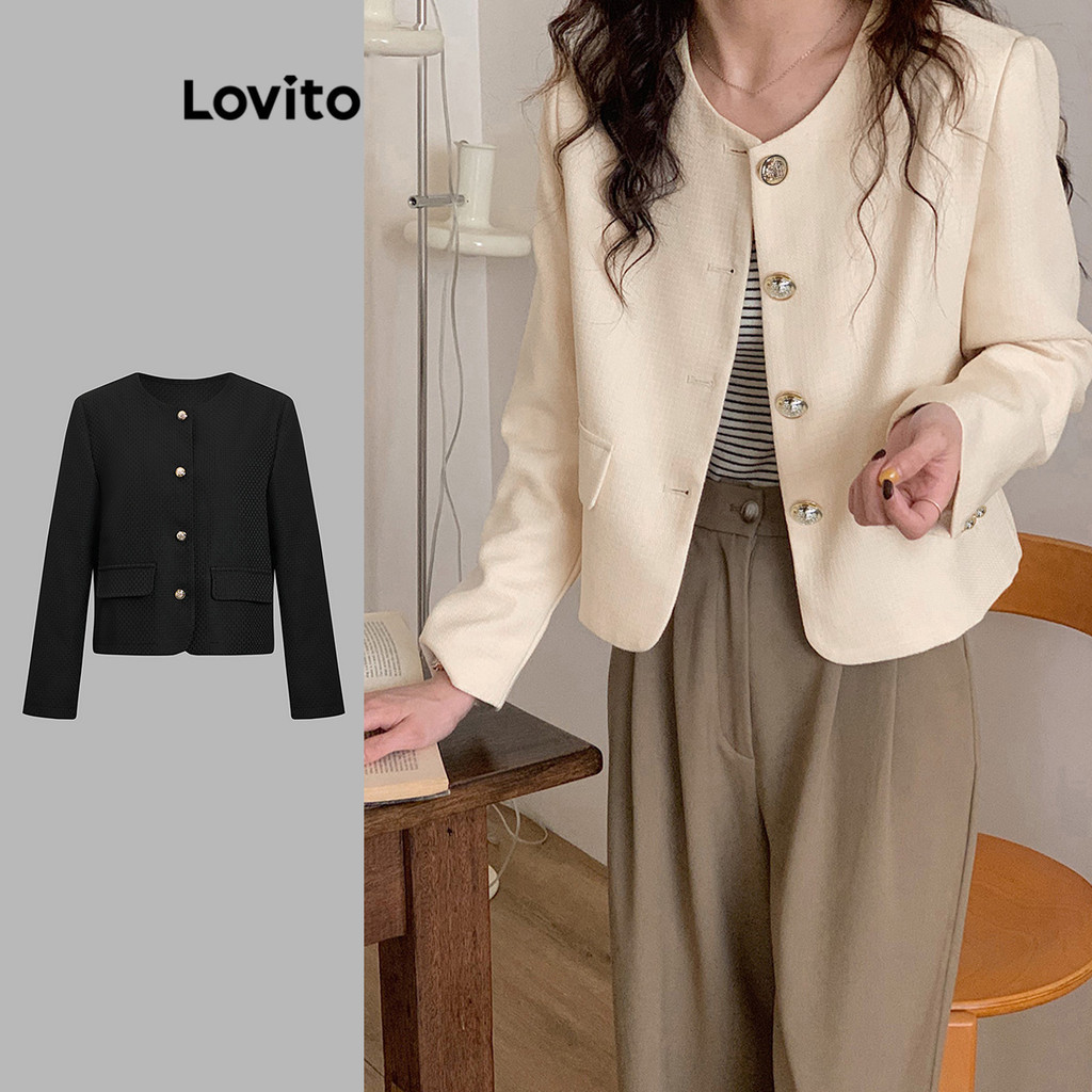 Lovito thanh lịch Nút Blazer bỏ túi Áo Blazer mùa thu đông dành cho nữ LNA29388 (Nhiều màu)