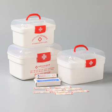 F Bộ thuốc gia đình Hộp lưu trữ thuốc hai lớp Bộ sơ cứu di động Bộ dụng cụ y tế gia đình Vỏ trong suốt