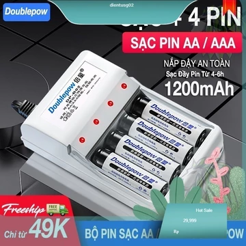 Bộ sạc pin AA/AAA DB02, Pin AA 1200mah Doublepow (hàng chính hãng) Pin Sạc Micro Không Dây - Pin Đồ Chơi Điện Tử - Pin
