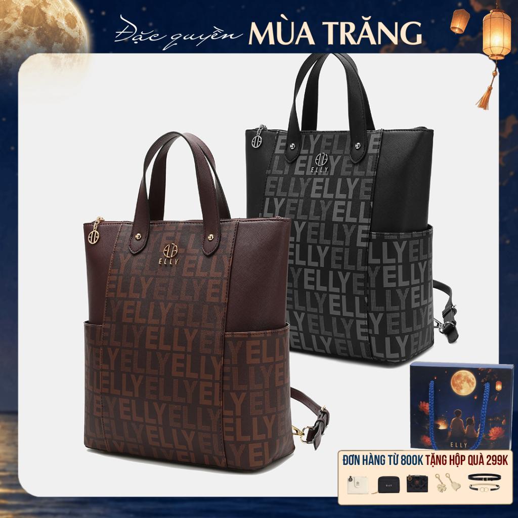 Balo nữ ELLY EBH44 balo monogram canvas cao cấp đựng laptop tablet đi làm đi học