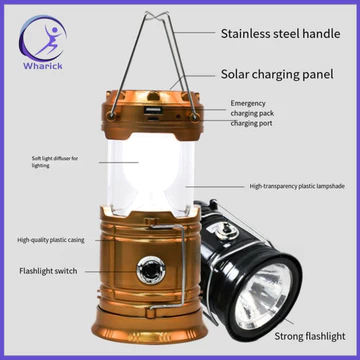 Wharick| Đèn cắm trại di động Đèn lồng cắm trại sáng Đèn lồng cắm trại năng lượng mặt trời Usb có thể sạc lại Đèn Led chống nước Đèn lều đi bộ ngoài trời sáng Đèn khẩn cấp nhẹ cho cắm trại