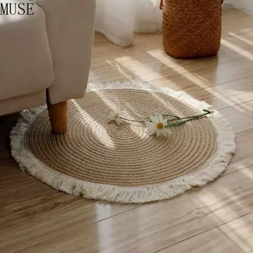 Thảm dệt dây Cotton MUSE, Thảm trải sàn tròn dệt tay chống trượt, Thảm trải sàn kiểu dáng tự nhiên mềm mại Thảm trải sàn phòng ngủ