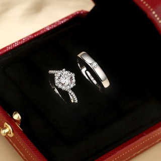 Cặp Nhẫn Cặp Cưới Mô Phỏng Moissanite Nhẫn Kim Cương Hộp Quà Tặng Đề Nghị Đính Hôn Có Thể Điều Chỉnh Nhẫn Cảnh Cưới Đạo Cụ