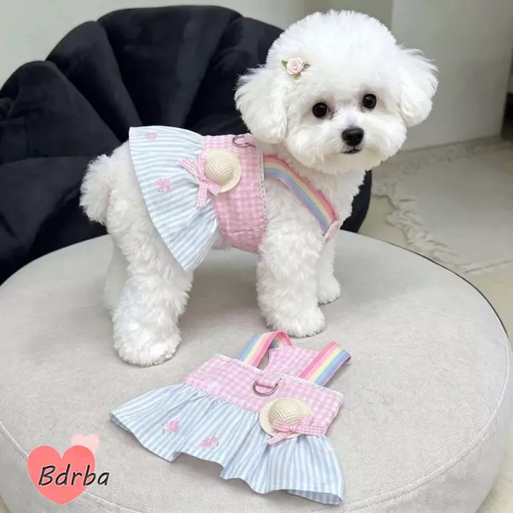 Váy cho chó mèo BDRBA, Váy chống nắng cho thú cưng thoáng khí màu hồng, Mũ thoải mái không tay dễ thương Trang phục cho chó mèo Đồ dùng cho thú cưng
