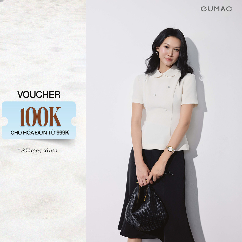 Áo Kiểu Peplum Nữ GUMAC Tay Ngắn Cổ Sen Đính Nút Kiểu Dây Kéo Bigsize Thanh Lịch Công Sở LAG09083