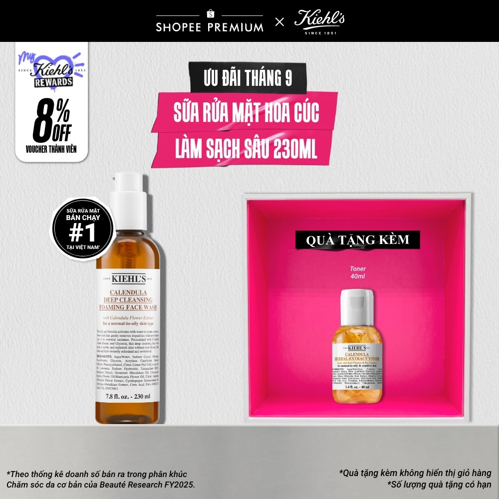 Sữa rửa mặt hoa cúc Kiehl's Calendula Deep Cleansing Foaming Face Wash 230ml
