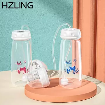 Bộ bình sữa HZLING, Bình sữa không tay trọng lực cổ bình thường cho bé, Bình sữa tự ăn 8oz / 240ml có cọ rơm Bình trữ sữa cho bé từ 3 tháng tuổi trở lên
