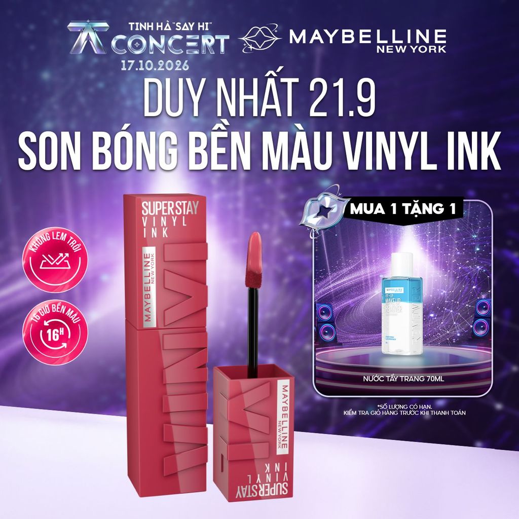 Son Bóng Bền Màu Nhẹ Môi Superstay Vinyl Ink Maybelline New York 4.2ml