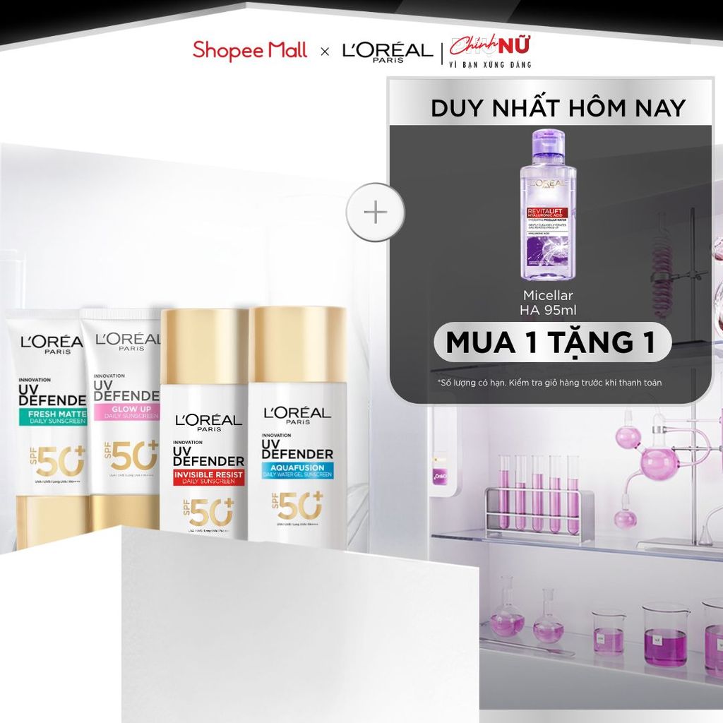 [CHỐNG NẮNG WATERGEL MỚI] Chống Nắng Phổ Rộng Thoáng Da, Kháng Mọi Tác Động UV Defender SPF 50+ PA++++ Loreal Paris 50ml
