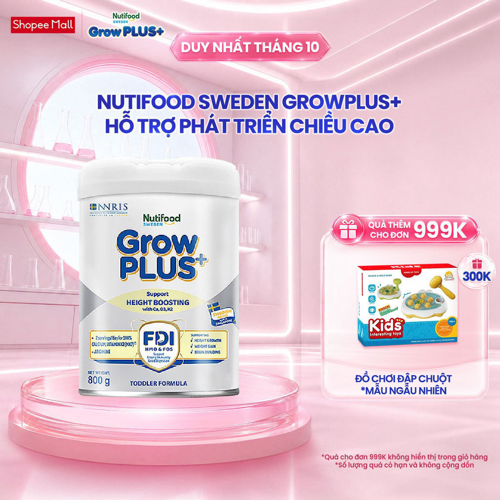 Sữa Bột Nutifood Sweden GrowPLUS+ Cao lớn vượt trội (Bạc) 800g