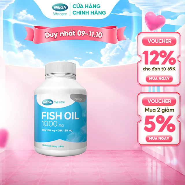 Viên uống dầu cá Omega 3 Mega We Care Fish Oil hỗ trợ thị lực và não bộ, bổ sung DHA và EPA (100 viên) – TPBVSK