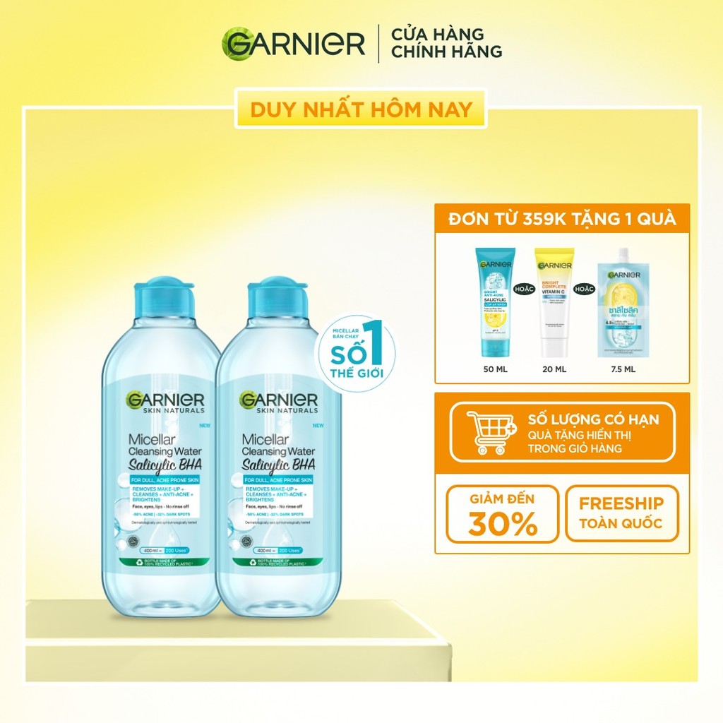 Bộ 2 Nước tẩy trang Garnier Cho Da Dầu Mụn Salicylic BHA Micellar 400ml x 2 (mới) - ảnh chi tiết 1