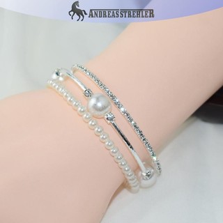 Onetimingfine Pha Lê Ngọc Trai Vòng Tay Nữ Kim Cương Giả Nhiều Lớp Có Thể Điều Chỉnh Lắc Tay Vòng Tay Mạ Bạc Charm Vòng Tay Trang Sức Quà Tặng VN