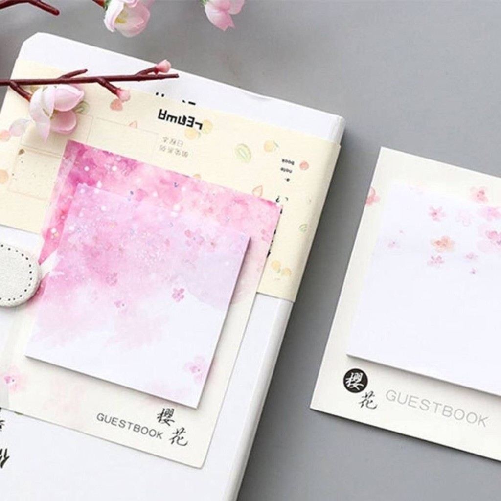 2 xấp Giấy ghi chú hoa anh đào - hoa lyly kích thước 7x7cm - sản phẩm hoàn hảo cho văn phòng và học tập.