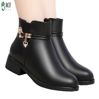 Nữ Chunky Gót Chân Booties Mềm Da PU Ấm Mắt Cá Chân Booties Giày Đi Mưa Quà Tặng Giáng Sinh Sinh Nhật Năm Mới