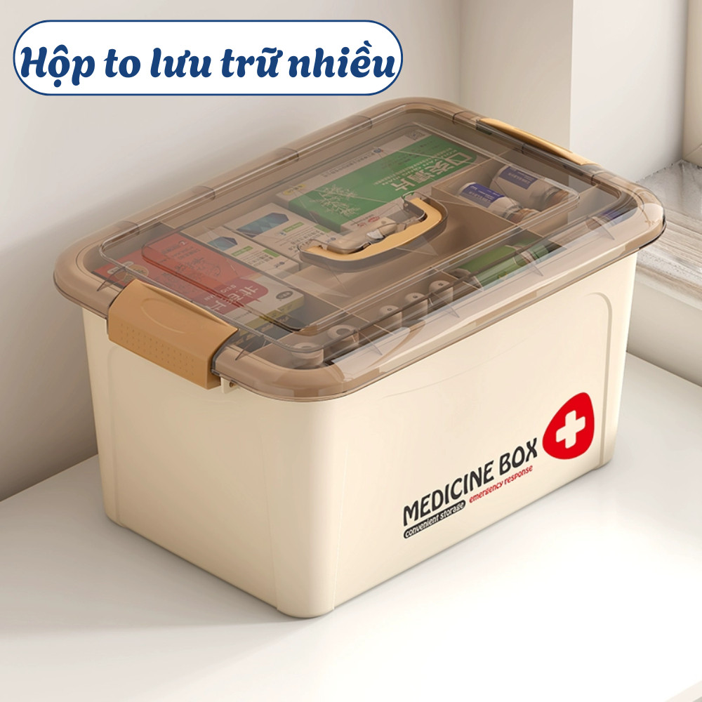 Hộp Đựng Thuốc 2 Tầng Thông Minh Có Nắp Trong Suốt, Hộp Y Tế Gia Đình Bảo Quản Thuốc