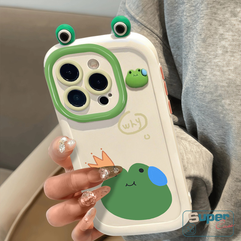 Ốp Lưng Cho Oppo A5i A18 A60 A57 A38 A3X A15 A77 A76 A12 A3s A36 A17K A78 A16 A78 A9 A94 A79 A5 A3 A95 A1K A17 A54 A96 Reno 5F Hoạt Hình Dễ Thương 3D DIY Ếch Búp Bê Tai Kem Puff Bao da