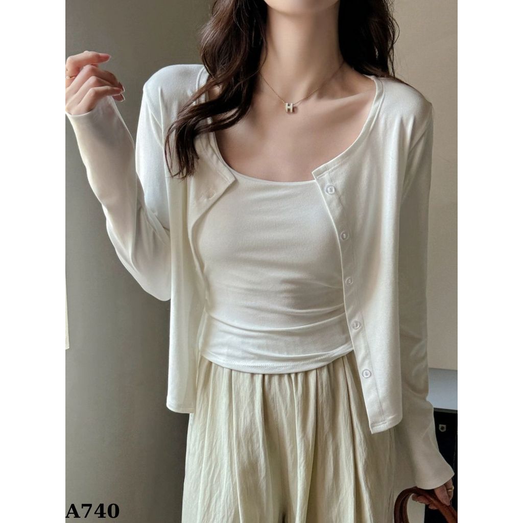 Áo Khoác Cardigan Nữ Basic Trơn Dáng Dài Có Cúc Cotton Mịn Nhiều Màu Hằng Ngày_A740