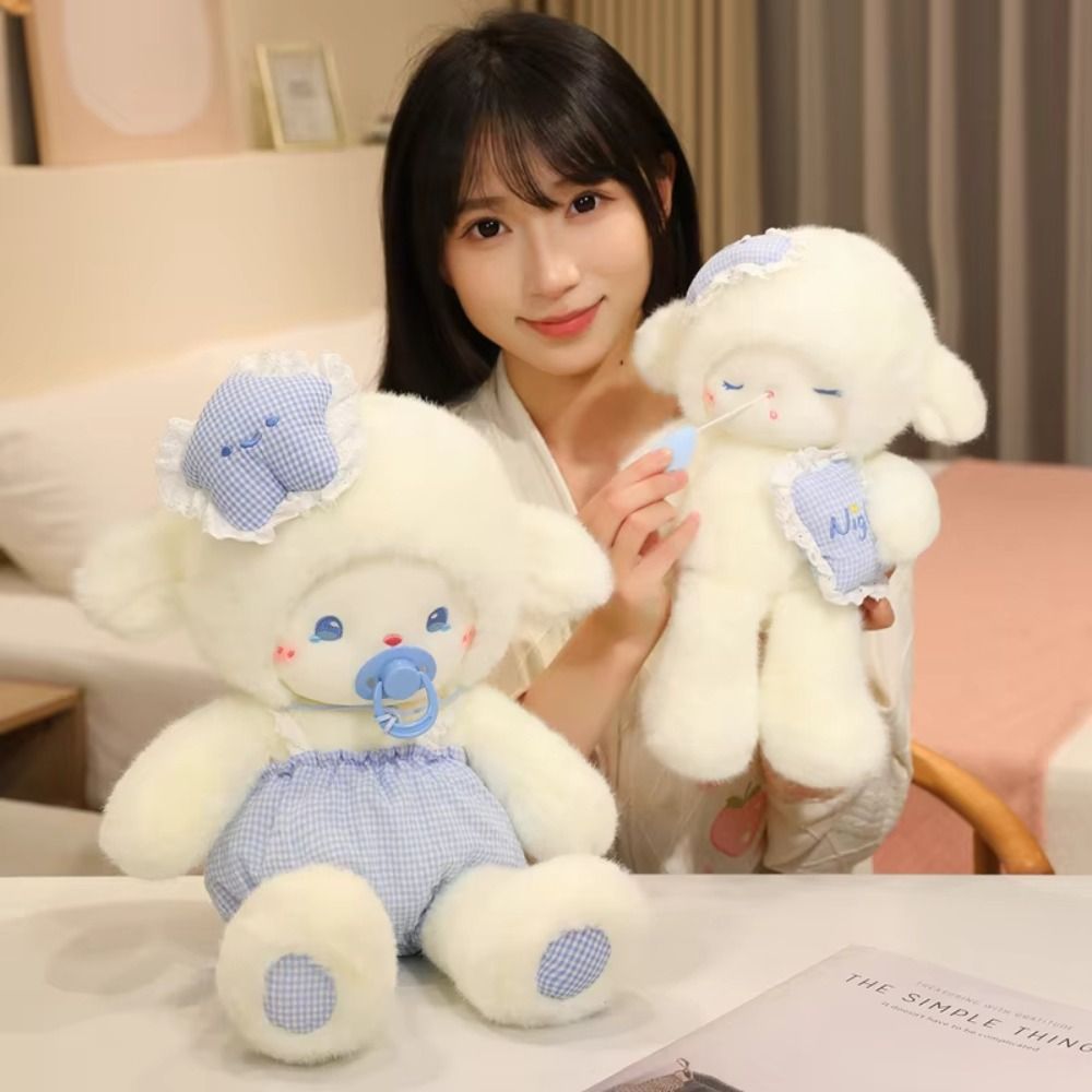 PICESTADIO Hoạt Hình Thú Nhồi Bông, Mềm Mại Sang Trọng Cho Bé Đi Kèm Búp Bê Cừu Ngủ Cho Bé, Anime Lông Tơ Dễ Thương Trẻ Em Thoải Mái Búp Bê Bé Gái Quà Tặng Sinh Nhật