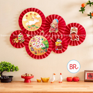 [Hàng sẵn] Set 6 Quạt Giấy Đỏ  Kèm Tag Trang trí Tết 2026-Quạt Giấy Decor Nhà Cửa, Đám Cưới, Trường Học Lễ Hội ANGIHOME