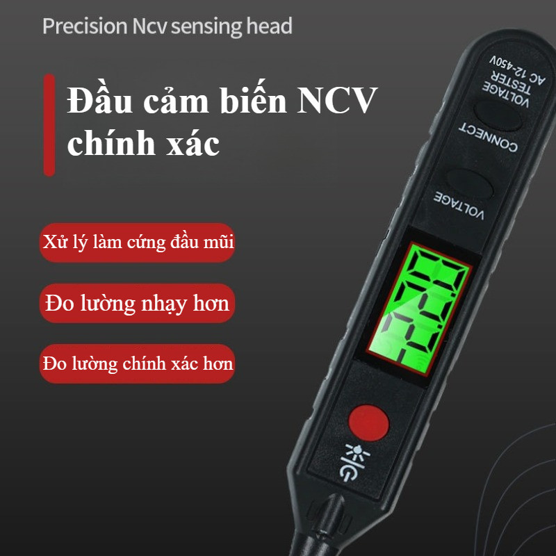 Bút Thử Điện Thông Minh Màn Hình LCD, Đo Điện Áp AC 12-450V, Phát Hiện Dây Điện Ngầm Không Tiếp Xúc
