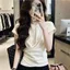 Áo thun ngắn tay ngắn tay cổ tròn sang trọng giảm tuổi tác xếp ly dành cho nữ mùa hè Phong cách mới Trang phục bầu không khí