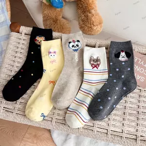 Tất giữa PYCOU, Tất ống giữa động vật hoạt hình thoáng khí, Tất Cotton mềm mại chấm bi