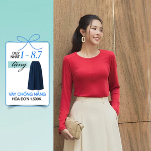 Áo thun nữ GUMAC tay dài form ôm may viền thun gân mịn co giãn ATF12028