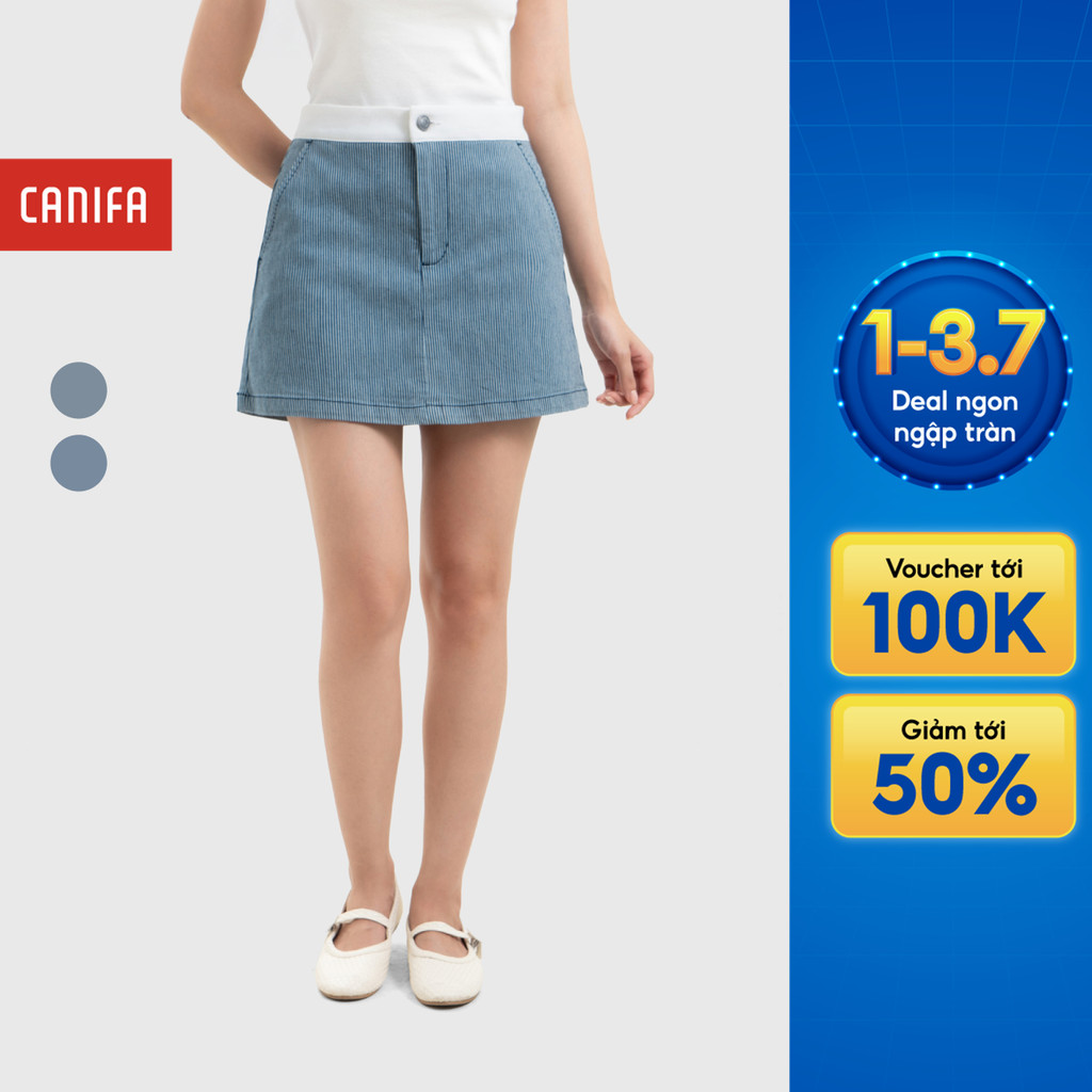 Chân váy nữ CANIFA dáng A ngắn công sở có lớp lót chất liệu cotton phối denim 6KS26S003