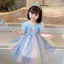 ✿ Bé Gái Cầu Vồng Đầm Công Chúa Sheer Puff Tay Đầy Sao Lưới Tutu Váy Trẻ Em Mùa Hè Ngày Lễ Áo Choàng