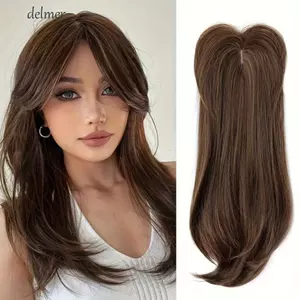 DELMER Lớp Tóc Topper Có Nổ, Phần Mở Rộng Tóc Thẳng Tóc Tổng Hợp Toppers, Kẹp Ombre Liền Mạch 22 Inch Trong Tóc Topper Tự Nhiên Tăng Âm Lượng Tóc