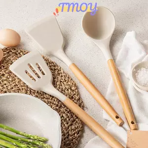TMOY Tay cầm bằng gỗ chịu nhiệt Thìa súp Muỗng Skimmer Nấu ăn tại nhà Thìa chống gỉ Bộ dụng cụ nhà bếp TMOY