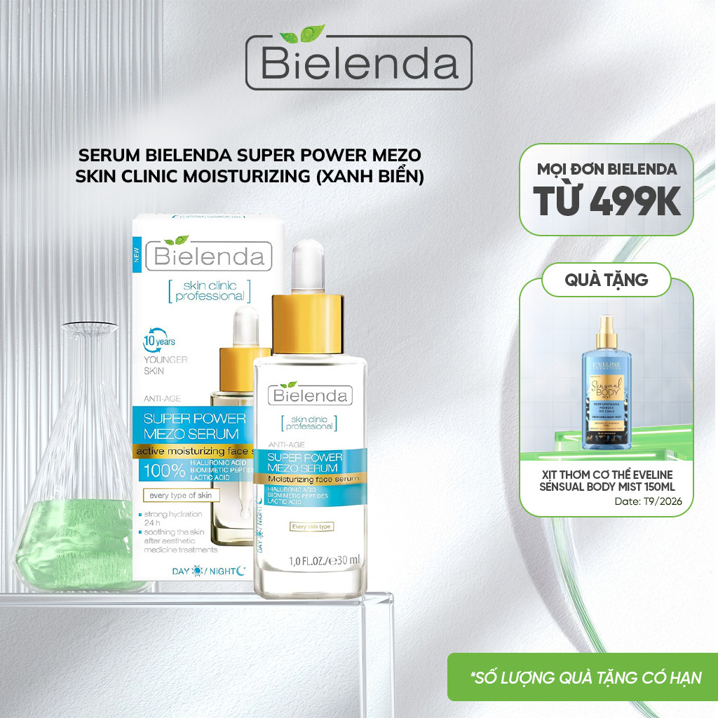 Serum Bielenda Skin Clinic Moisturizing cấp nước, dưỡng ẩm, làm da căng bóng 30ml