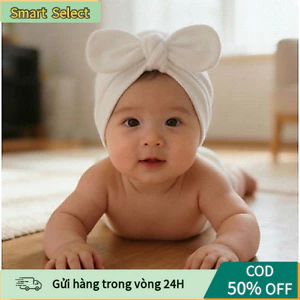 Mũ Ấm Trẻ Sơ Sinh - Mũ Thắt Nơ Khăn Xếp, Chất Cotton, Trắng/Kem