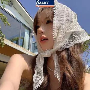 MAKY Hàn Quốc Ins Ren Tóc Khăn Nữ Tam Giác Tóc Dây Đeo Túi Tóc Khăn Trùm Đầu Mũ Du Lịch Ảnh Kerchief Phụ Kiện VN