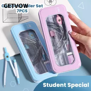 GETVOW 7 Cái / bộ Thước Bộ, Bộ La Bàn Bút Chì Tẩy Nhựa, Thước Thẳng Chất Lượng Cao Trong Suốt Bộ Thước Đo Vuông Học Sinh