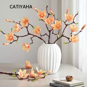 CATIYAHA Hoa Giả, Màu Gradient Hoa Mộc Lan Nhân Tạo Dài 60cm, Đồ Trang Trí Hoa 6 Đầu Thiết Kế Chất Liệu Lụa Cảm Ứng Cảm Ứng Thân Hoa Nhân Tạo Trang Trí Bàn Nhà