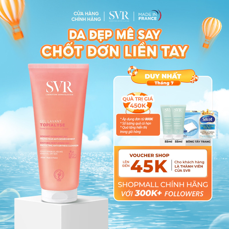 Gel rửa mặt không xà phòng cho da khô, nhạy cảm SVR Topialyse Gel Lavant 200ml