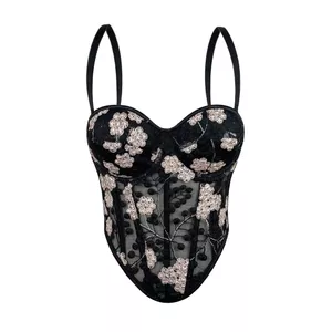 Xuyên Biên Giới Hoa Thêu Xương Cá Corset Hot Girl Gợi Cảm Áo yếm Mùa Hè Bên Ngoài Mặc Ôm Phù Hợp Định Hình Ống Top Top