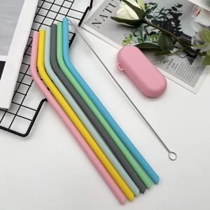 Có Thể Tháo Rời Có Thể Tái Sử Dụng Nhiệt Độ Cao Uống Silicone Ống Hút Bàn Chải Làm Sạch Túi Bảo Quản Khuỷu Tay Ống Thẳng Tùy Chọn 27IJ