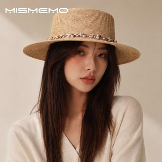 MISMEMO Mũ nữ đính hạt vỏ ống hút vành lớn, che nắng mùa xuân hè, phong cách kỳ nghỉ bãi biển
